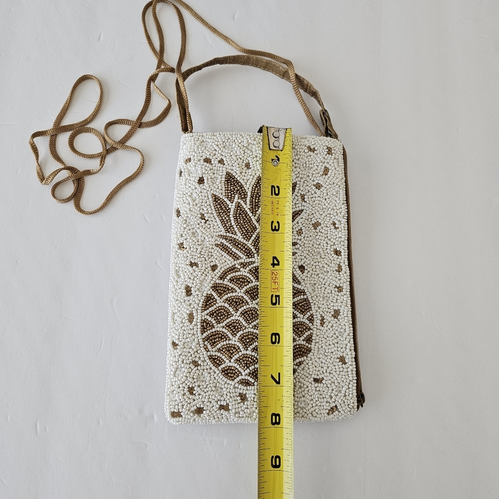 Bamboo Trading Co. beaded pineapple crossbody gold white tropical hand bag - Picture 4 of 5